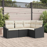 vidaXL Conjunto de Sofás com almofada 4 pcs Preto vime PE