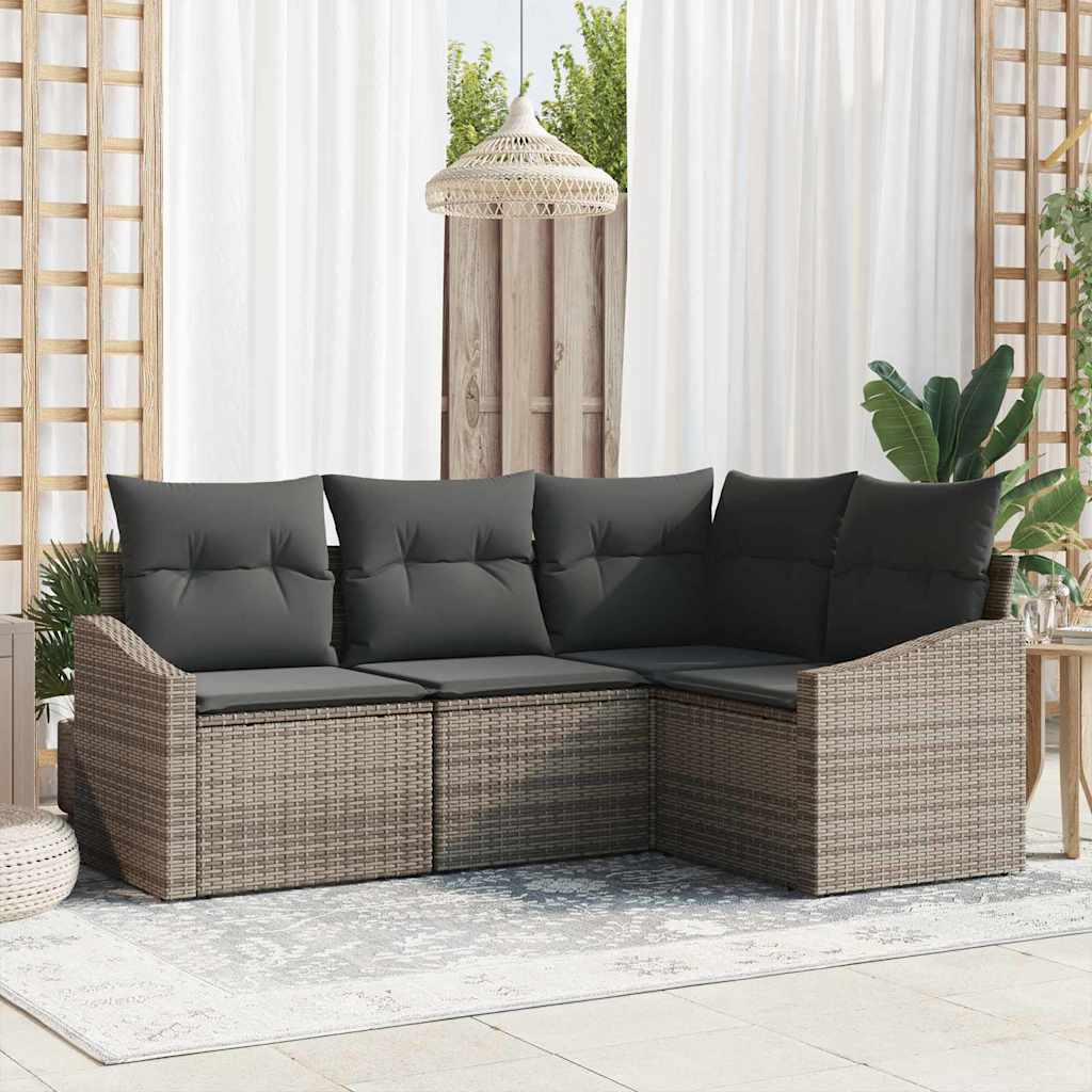 vidaXL Conjunto de Sofás com almofada 4 pcs Preto vime PE
