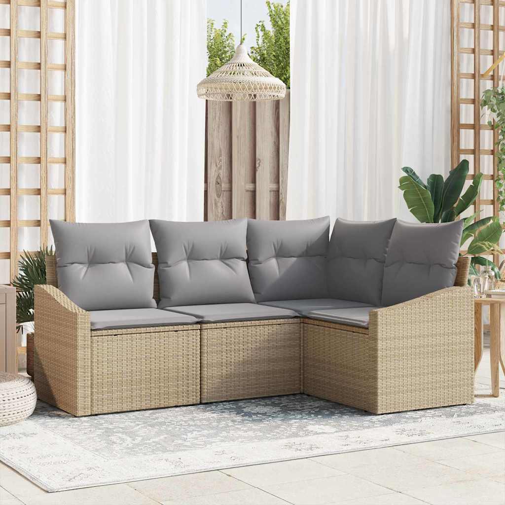 vidaXL Conjunto de Sofás com almofada 4 pcs Preto vime PE