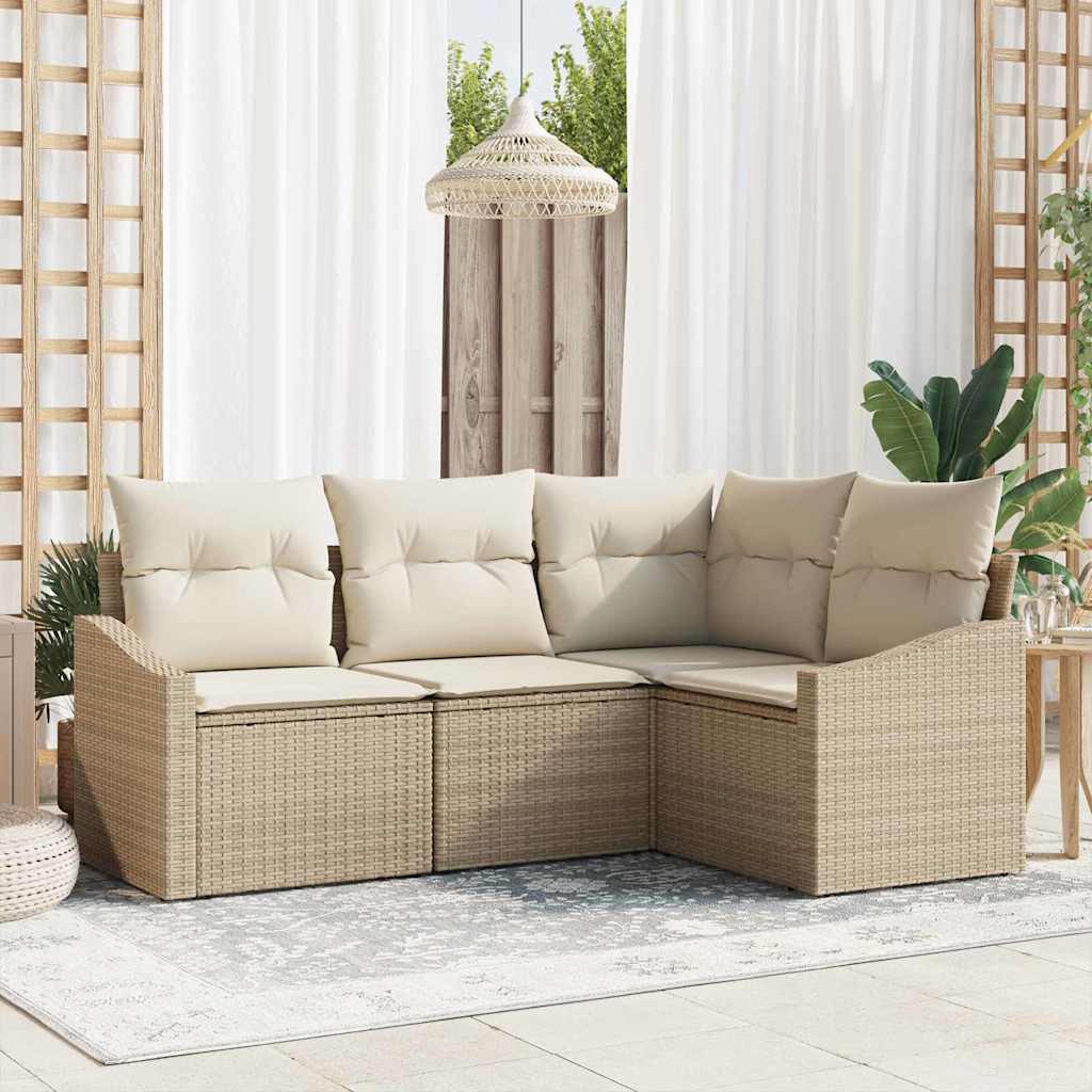 vidaXL Conjunto de Sofás com almofada 4 pcs Preto vime PE