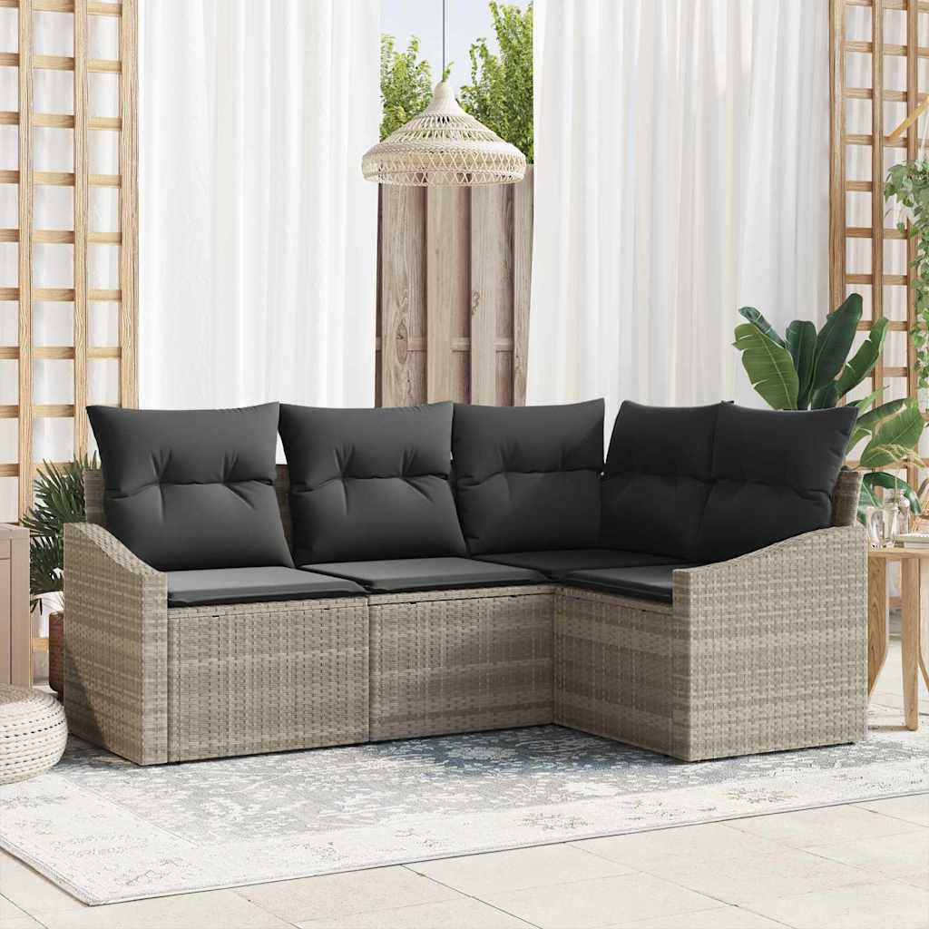 vidaXL Conjunto de Sofás com almofada 4 pcs Preto vime PE