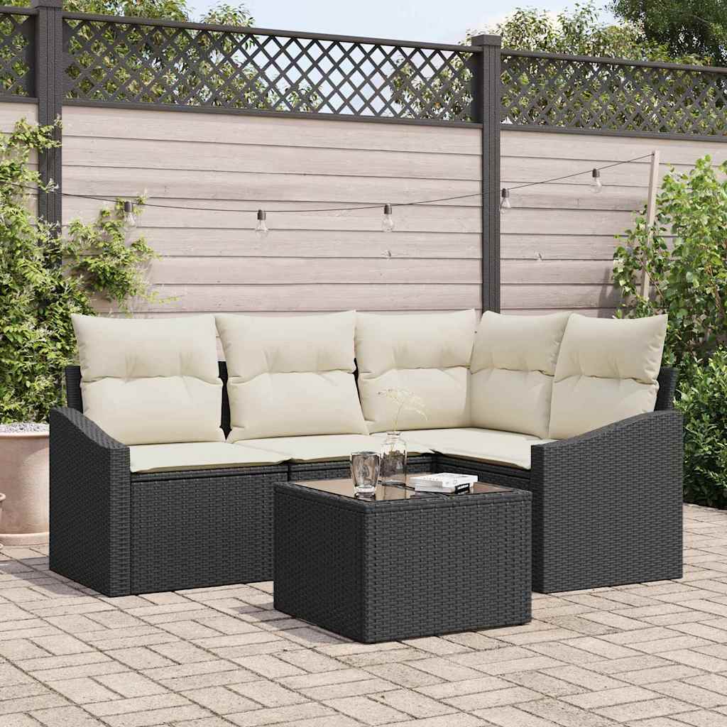 vidaXL Conjunto de Sofás com almofada 4 pcs Preto vime PE