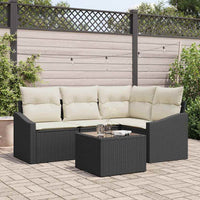 vidaXL Conjunto de Sofás com almofada 4 pcs Preto vime PE