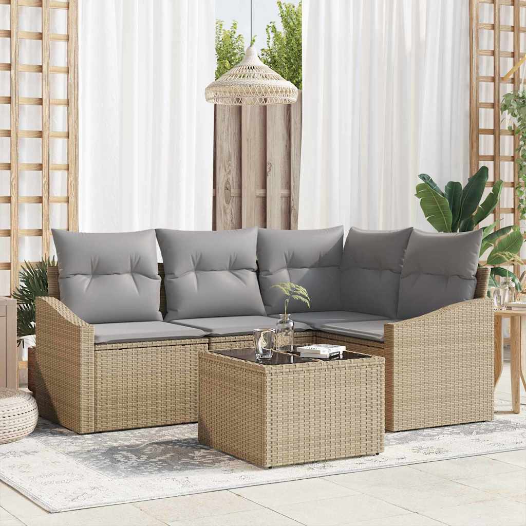 vidaXL Conjunto de Sofás com almofada 4 pcs Preto vime PE
