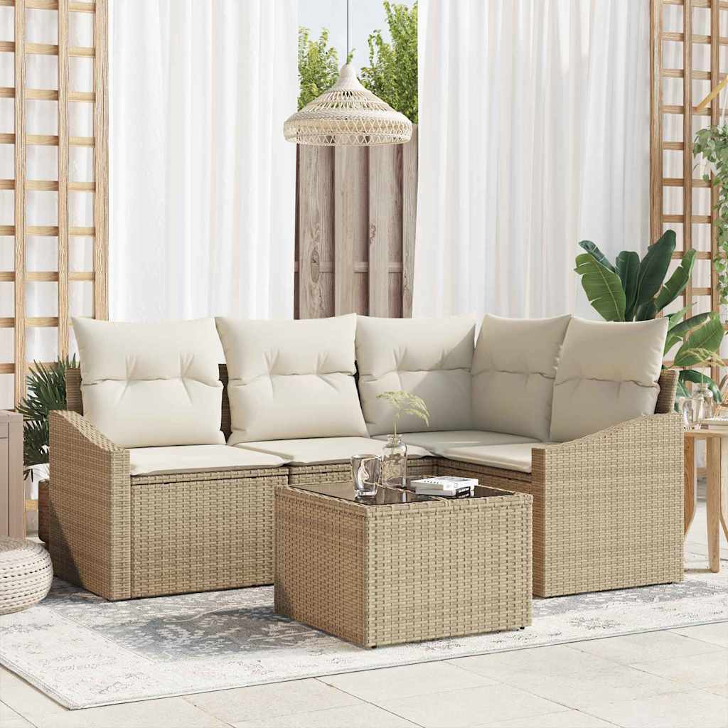 vidaXL Conjunto de Sofás com almofada 4 pcs Preto vime PE