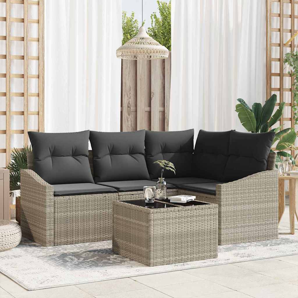 vidaXL Conjunto de Sofás com almofada 4 pcs Preto vime PE