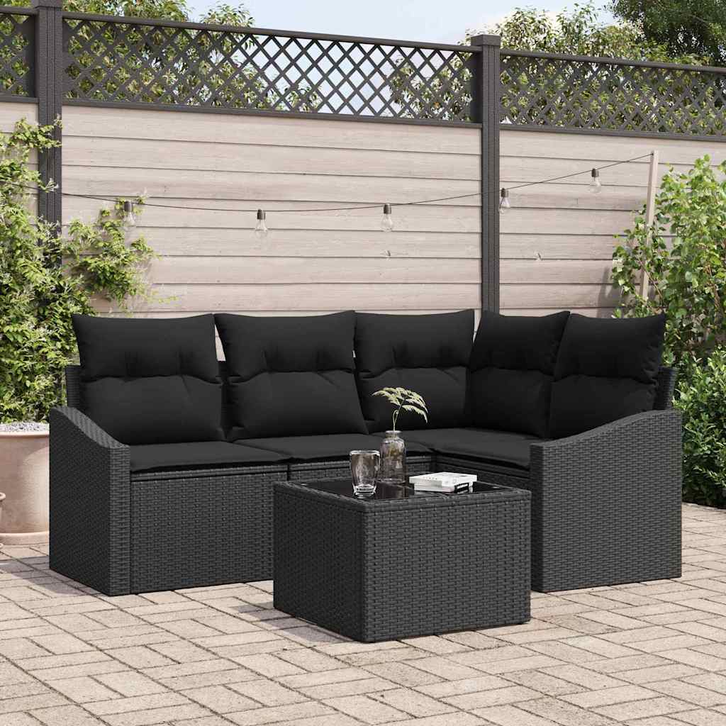 vidaXL Conjunto de Sofás com almofada 4 pcs Preto vime PE