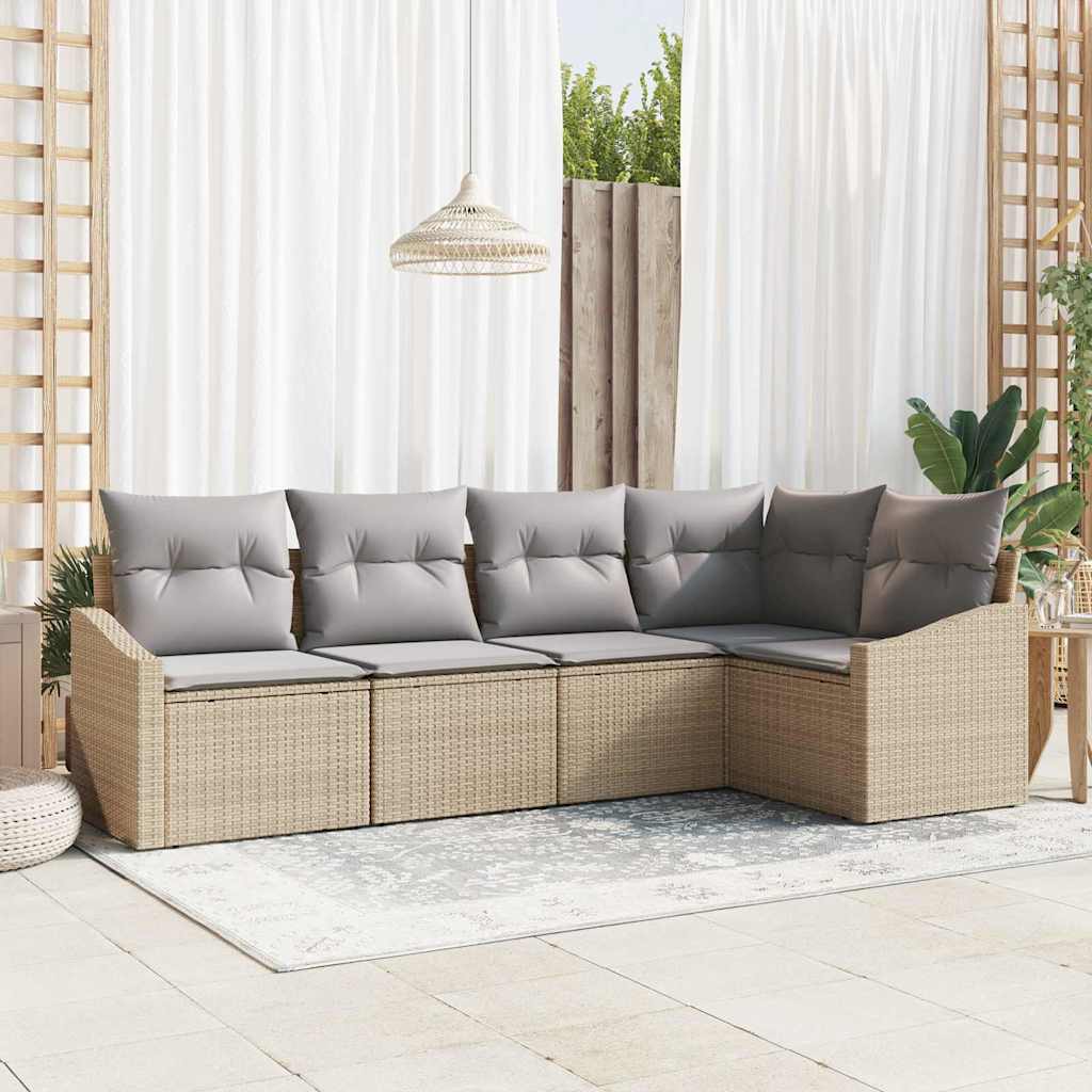 vidaXL Conjunto de Sofás com almofada 5 pcs Preto vime PE