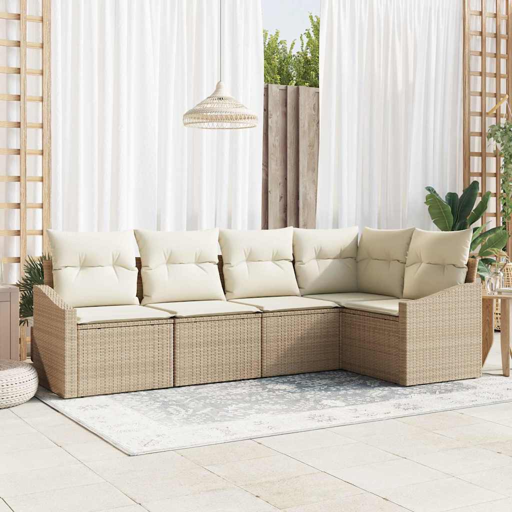 vidaXL Conjunto de Sofás com almofada 5 pcs Preto vime PE