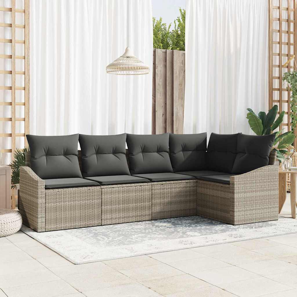 vidaXL Conjunto de Sofás com almofada 5 pcs Preto vime PE