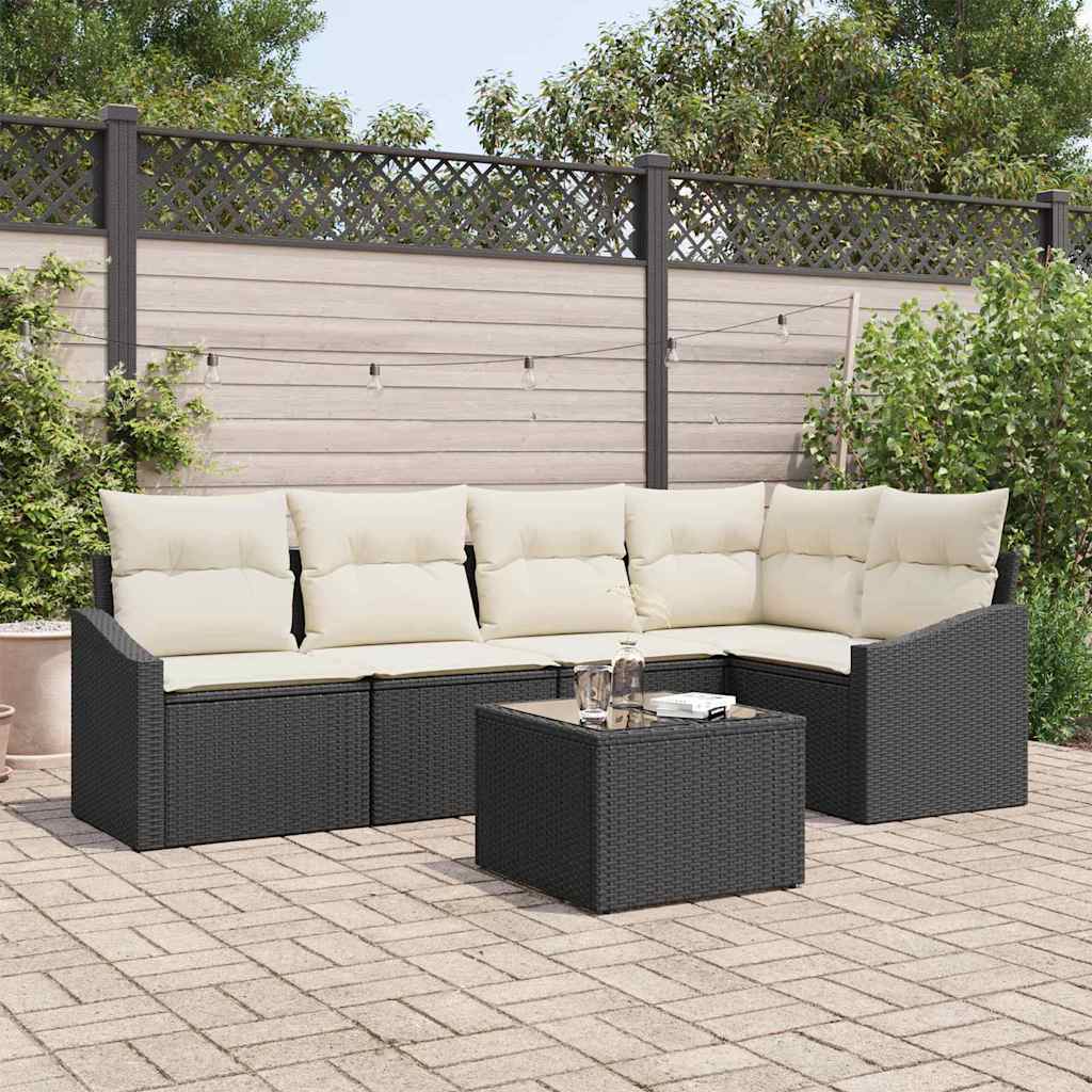 vidaXL Conjunto de Sofás com almofada 5 pcs Preto vime PE