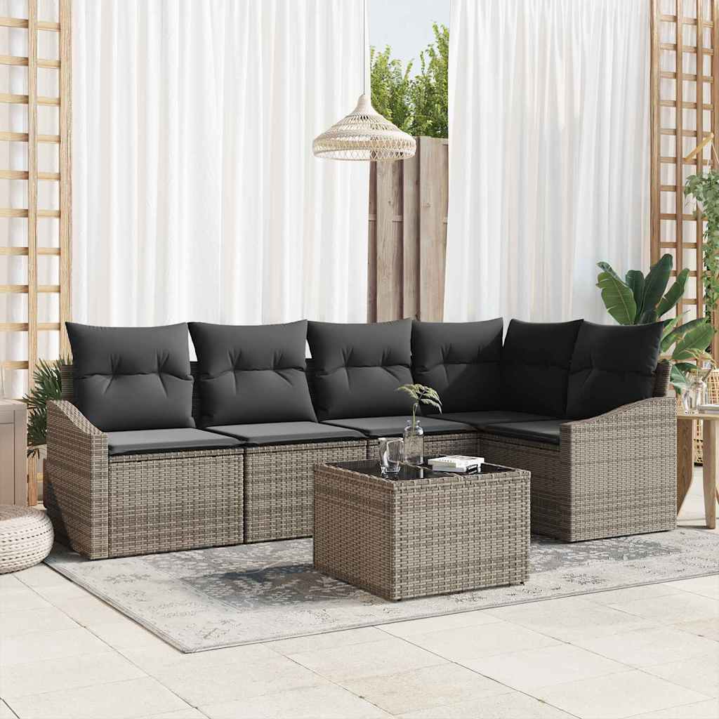 vidaXL Conjunto de Sofás com almofada 5 pcs Preto vime PE