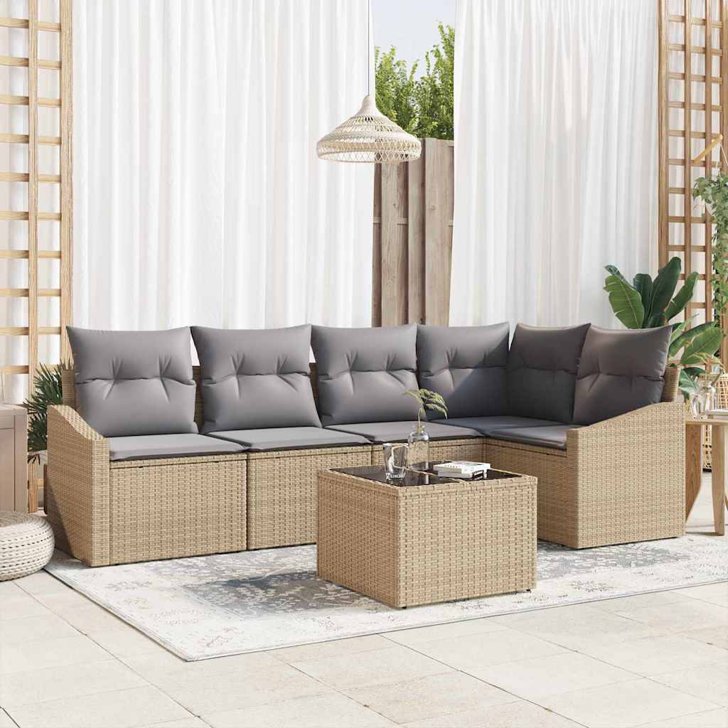 vidaXL Conjunto de Sofás com almofada 5 pcs Preto vime PE