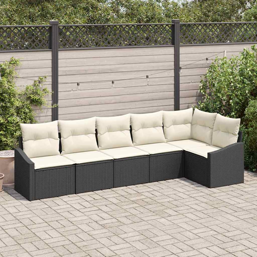 vidaXL Conjunto de Sofás com almofada 6 pcs Preto vime PE