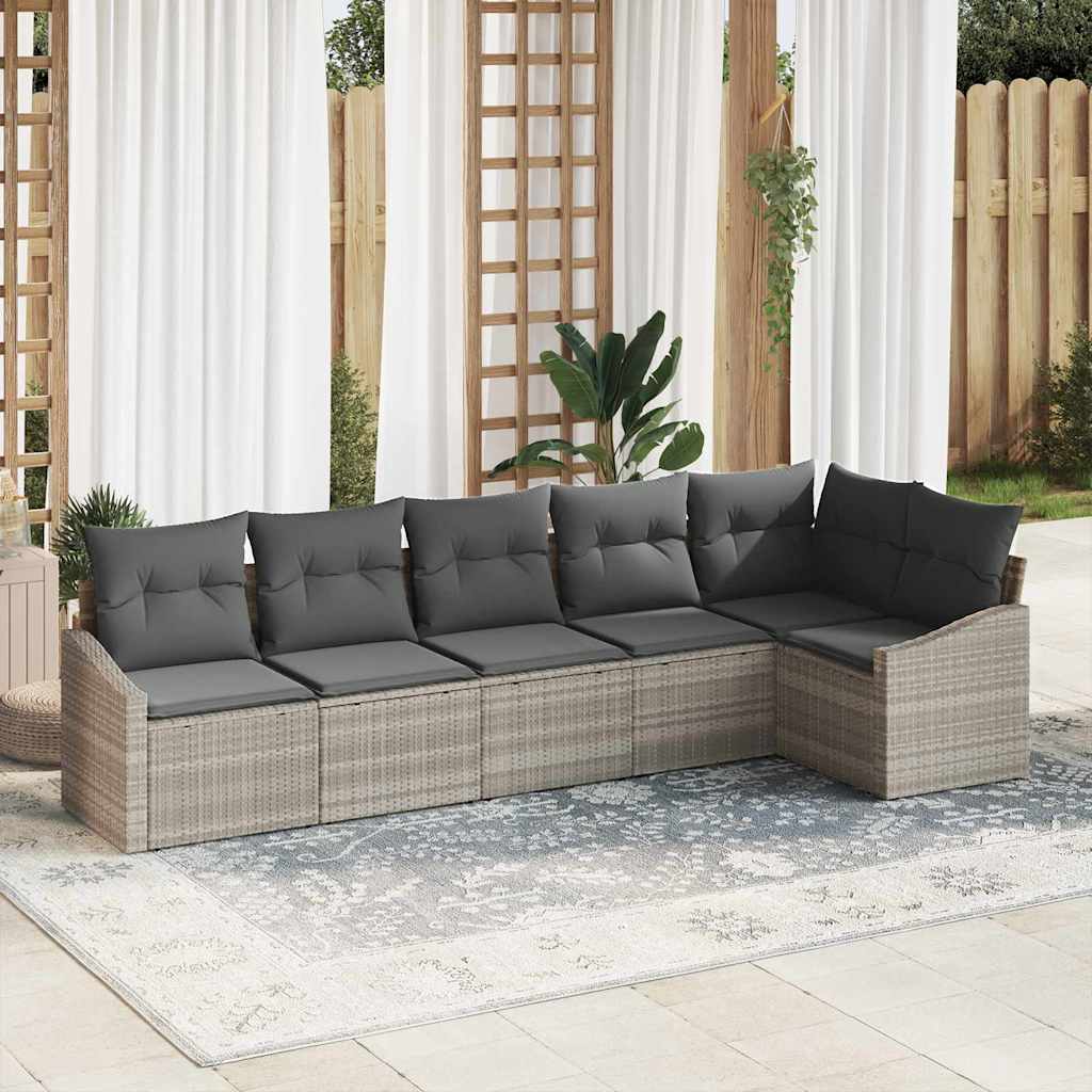 vidaXL Conjunto de Sofás com almofada 6 pcs Preto vime PE