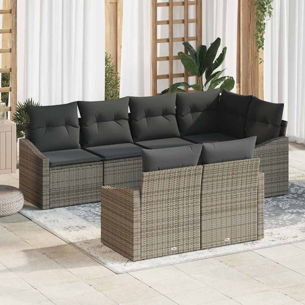 vidaXL Conjunto de Sofás com almofada 7 pcs Preto vime PE