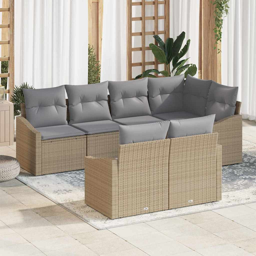 vidaXL Conjunto de Sofás com almofada 7 pcs Preto vime PE
