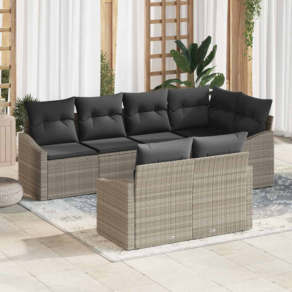 vidaXL Conjunto de Sofás com almofada 7 pcs Preto vime PE
