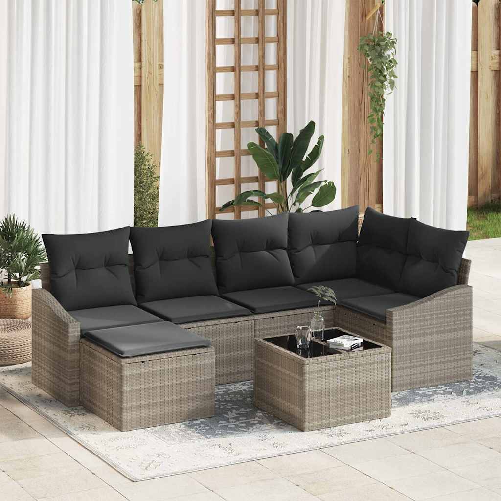 vidaXL Conjunto de Sofás com almofada 6 pcs Preto vime PE
