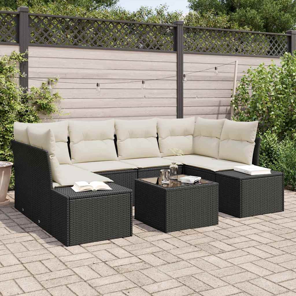 vidaXL Conjunto de Sofá de Jardim com almofada 7 pcs Preto vime PE