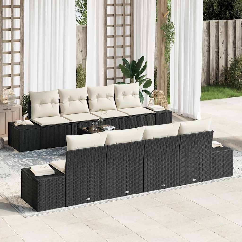 vidaXL Conjunto de Sofá de Jardim Manual 7 pcs Preto e Creme vime PE