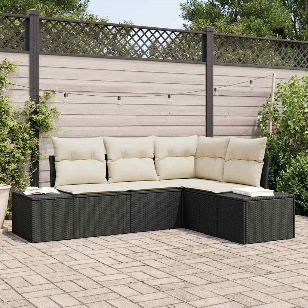 vidaXL Conjunto de Sofá de Jardim 4 pcs Preto vime PE