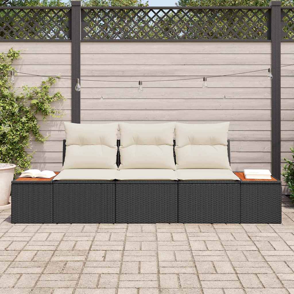 vidaXL Conjunto de Sofá de Jardim com almofada 3 pcs Preto vime PE