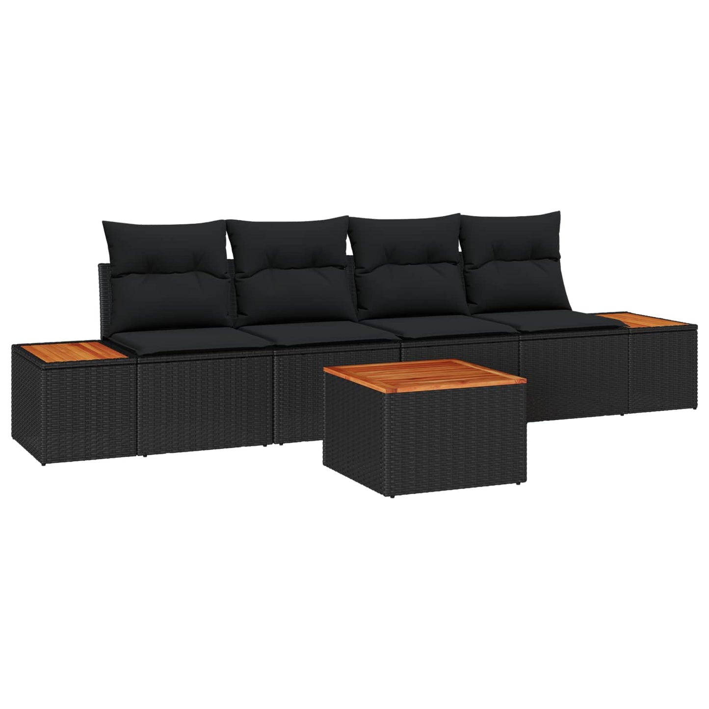 vidaXL Conjunto de Sofá de Jardim 5 pcs Preto Rattan Sintético