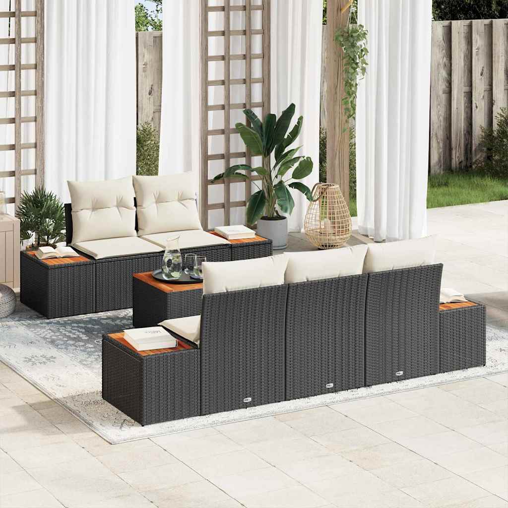 vidaXL Conjunto de Sofá de Jardim 6 pcs Preto Rattan Sintético