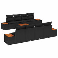 vidaXL Conjunto de Sofá de Jardim 9 pcs Preto Rattan Sintético
