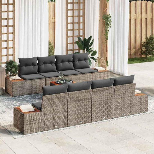 vidaXL Conjunto de Sofá de Jardim 9 pcs Preto Rattan Sintético