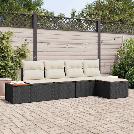 vidaXL Conjunto de Sofá de Jardim 5 pcs Preto Rattan Sintético