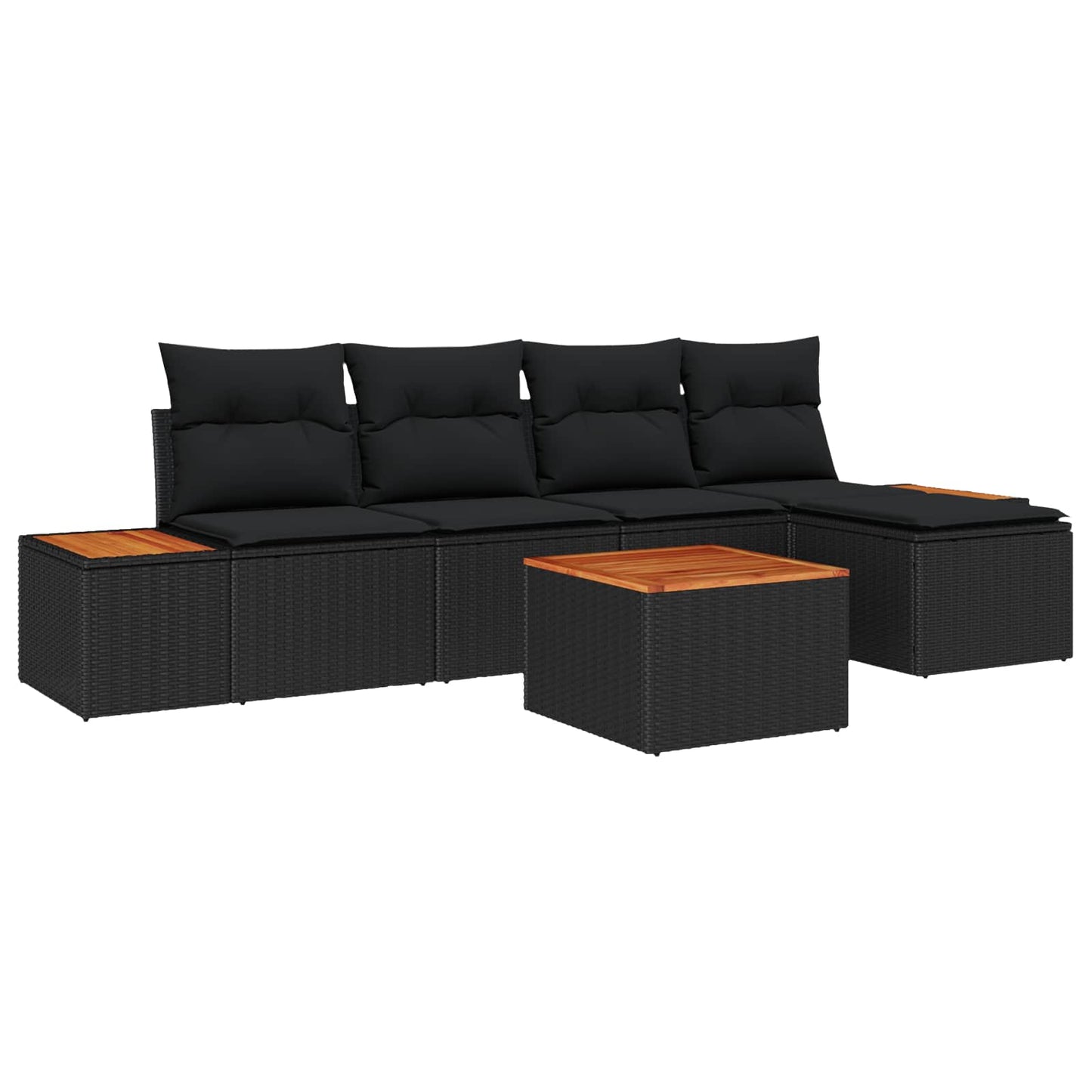 vidaXL Conjunto de Sofá de Jardim 5 pcs Preto Rattan Sintético