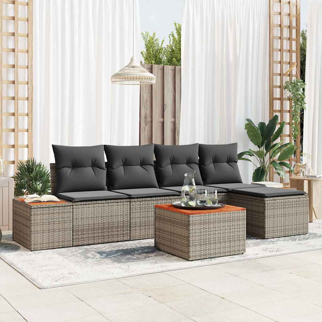 vidaXL Conjunto de Sofá de Jardim 5 pcs Preto Rattan Sintético