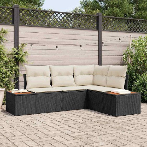 vidaXL Conjunto de Sofá de Jardim 5 pcs Preto Rattan Sintético