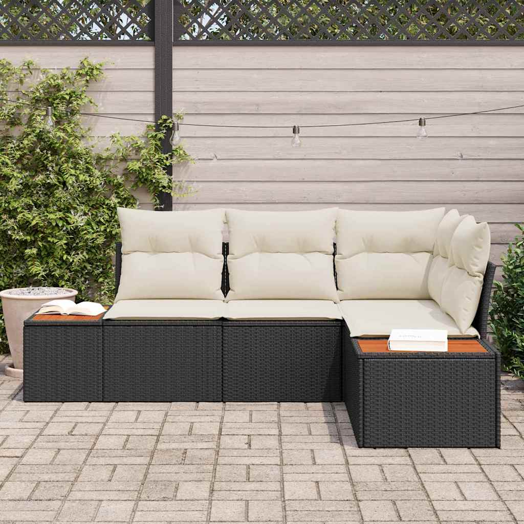 vidaXL Conjunto de Sofá de Jardim 5 pcs Preto Rattan Sintético