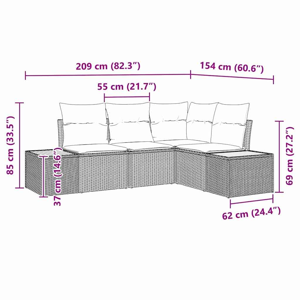 vidaXL Conjunto de Sofá de Jardim 5 pcs Preto Rattan Sintético