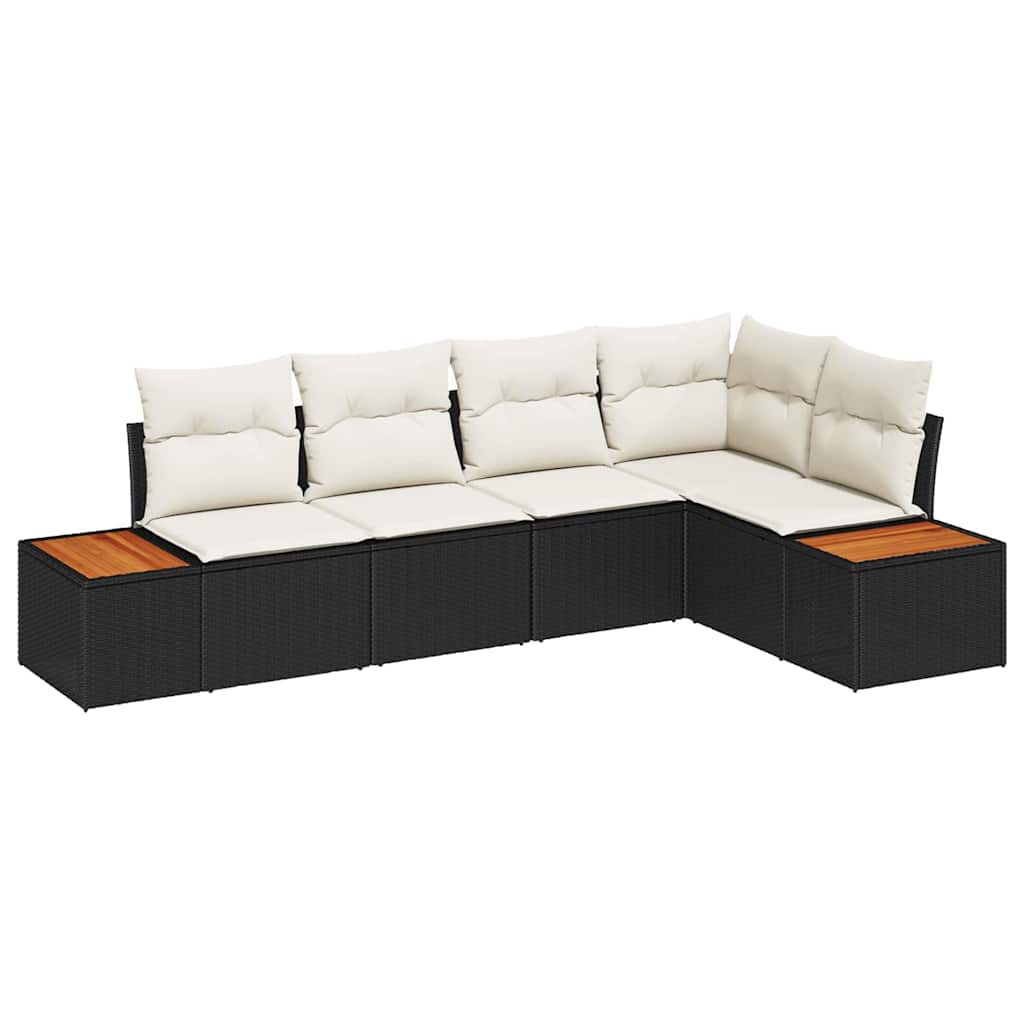 vidaXL Conjunto de Sofá de Jardim 5 pcs Preto Rattan Sintético