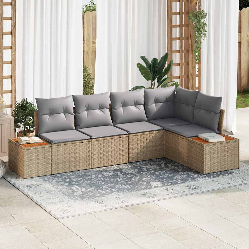 vidaXL Conjunto de Sofá de Jardim 5 pcs Preto Rattan Sintético