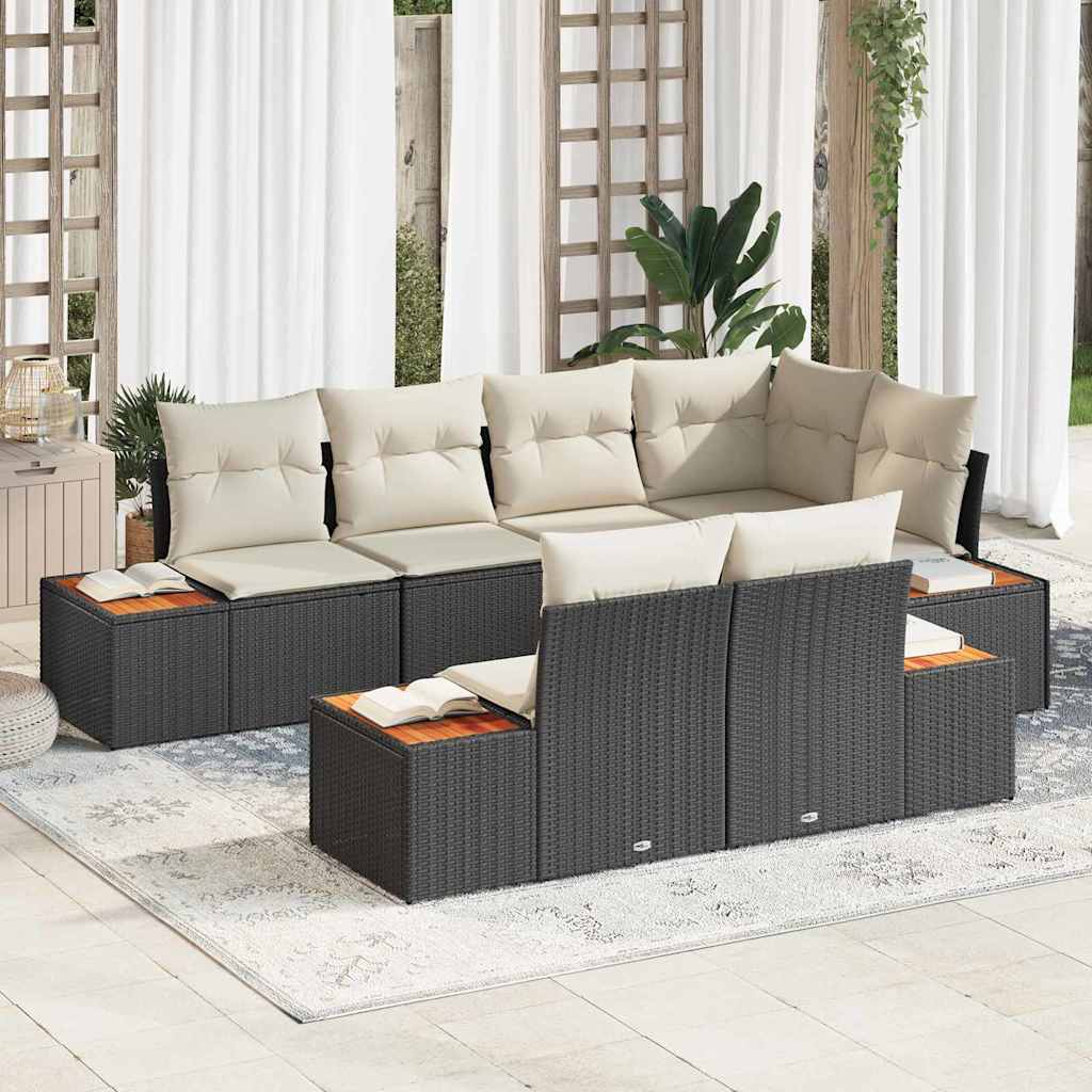 vidaXL Conjunto de Sofá de Jardim com almofada 7 pcs Preto vime PE
