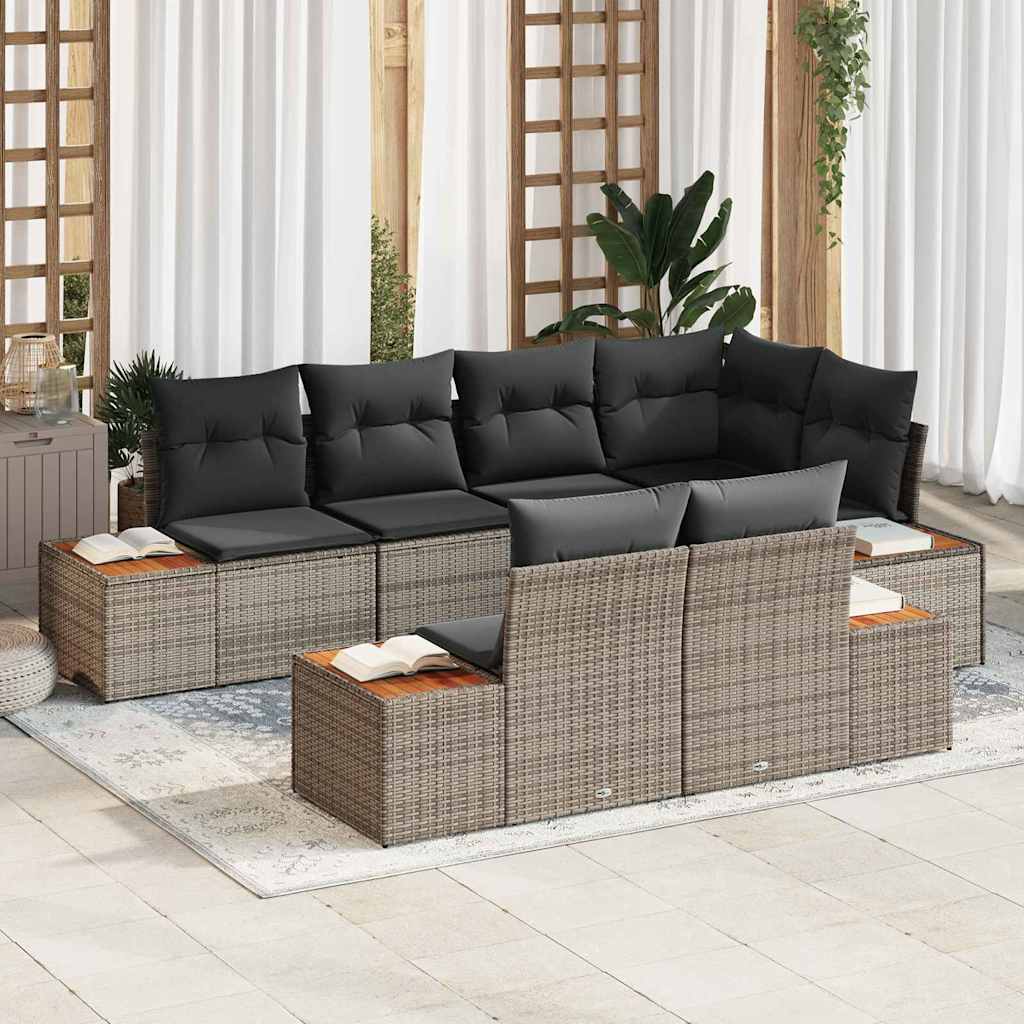 vidaXL Conjunto de Sofá de Jardim com almofada 7 pcs Preto vime PE