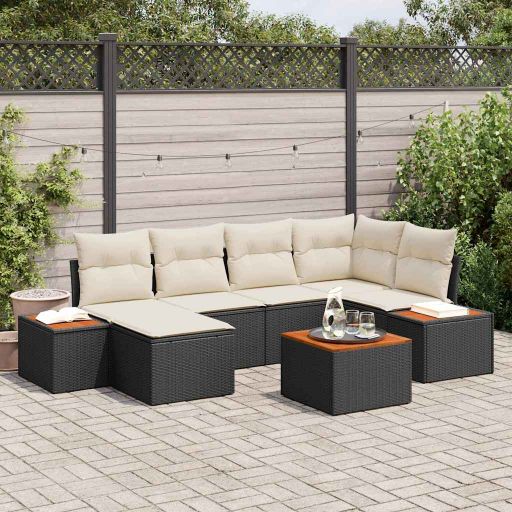 vidaXL Conjunto de Sofá de Jardim com almofada 6 pcs Preto vime PE