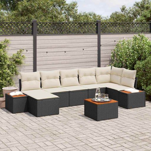 vidaXL Conjunto de Sofá de Jardim com almofada 7 pcs Preto vime PE