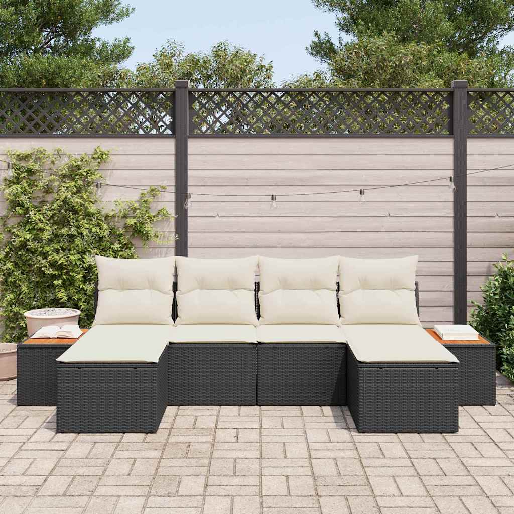 vidaXL Conjunto de Sofá de Jardim com almofada 6 pcs Preto vime PE