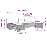 vidaXL Conjunto de Sofá de Jardim com almofada 6 pcs Preto vime PE
