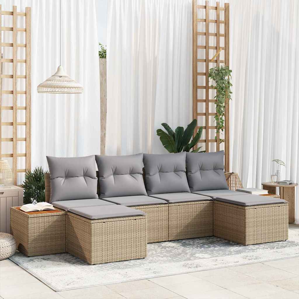 vidaXL Conjunto de Sofá de Jardim com almofada 6 pcs Preto vime PE