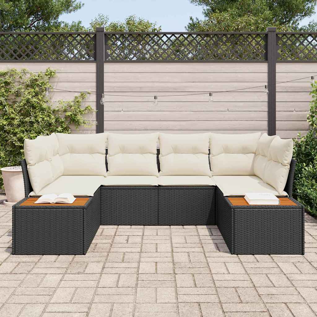vidaXL Conjunto de Sofá de Jardim com almofada 6 pcs Preto vime PE
