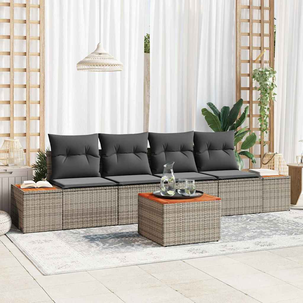vidaXL Conjunto de Sofá de Jardim 5 pcs Preto Rattan Sintético