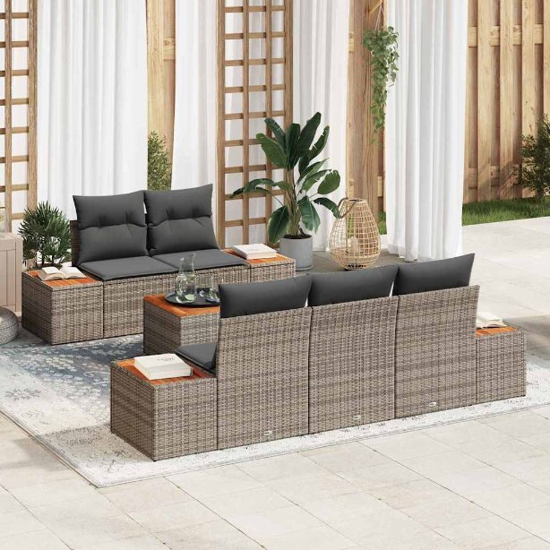 vidaXL Conjunto de Sofá de Jardim 6 pcs Preto Rattan Sintético