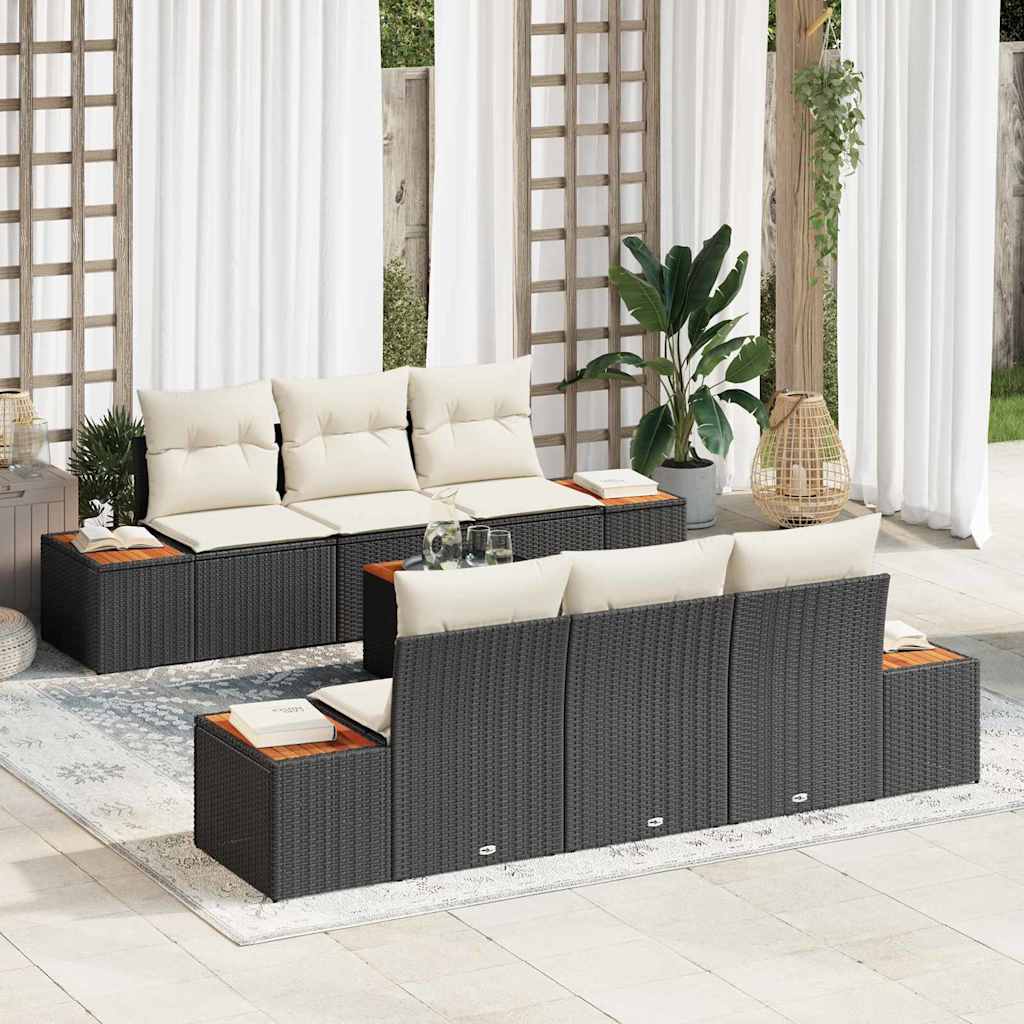 vidaXL Conjunto de Sofá de Jardim 7 pcs Preto Rattan Sintético